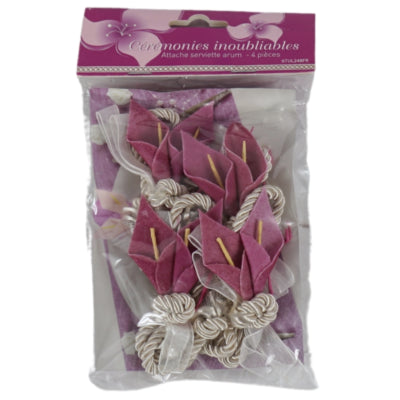 Afbeelding laden in galerijviewer, Servetring touw met bloemdecoratie roze 4 stuks | 24 stuks