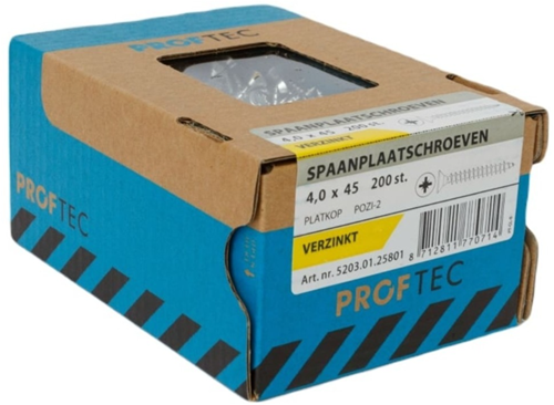 Afbeelding laden in galerijviewer, Proftec spaanplaatschroef vz pk pz2 4.0x45 | 200 stuks - 5203.01.25801