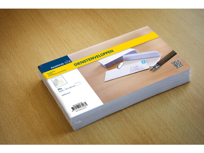 Afbeelding laden in galerijviewer, Raadhuis enveloppen 110x220 dl dienst plakstrip wit 80gr 25stuks zelfklevend
