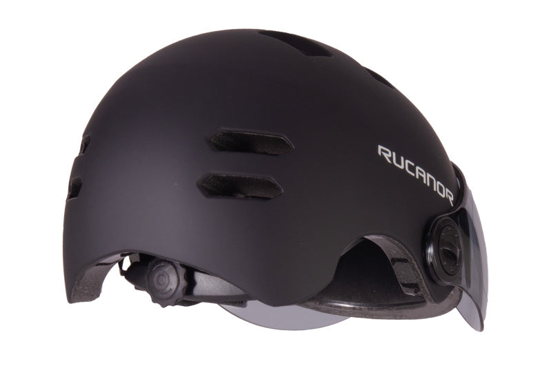 Afbeelding laden in galerijviewer, Rucanor urban sprint scooteren fietshelm vizier nt8776 zwart maat 58-61 cm (l)