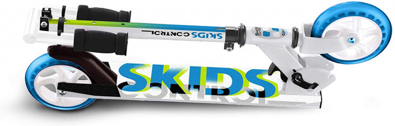 Afbeelding laden in galerijviewer, Skids control 2-wiel Kinderstep Opvouwbaar Voetrem Wit Blauw