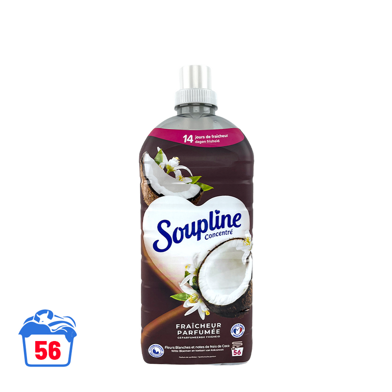 Afbeelding laden in galerijviewer, Soupline wasverzachter geparfumeerde frisheid witte bloemen en toetsen van kokosnoot 1200ml