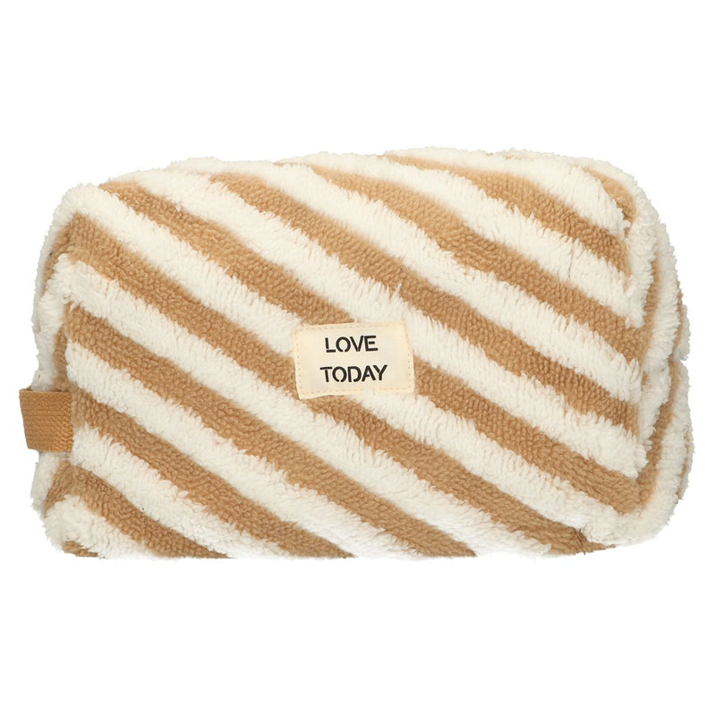 Afbeelding laden in galerijviewer, Traveller toilettas badstof stripe bruin 23cm x 13cm
