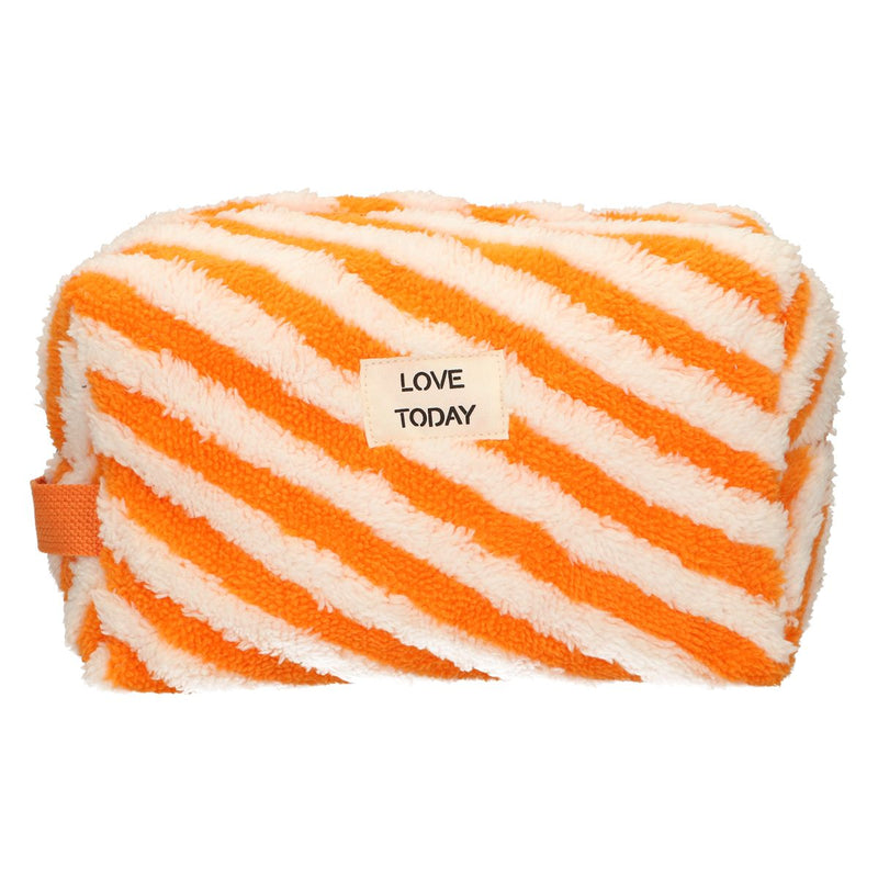 Afbeelding laden in galerijviewer, Traveller toilettas badstof stripe oranje 23cm x 13cm
