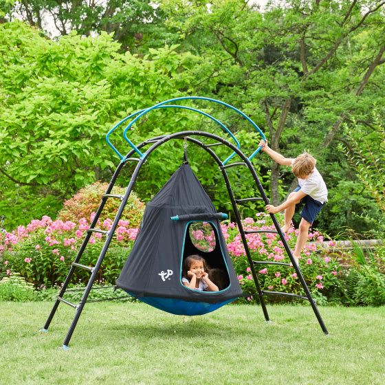 Afbeelding laden in galerijviewer, Tp toys UFO Klimrek met Nestschommel voor Buiten Zwart Blauw