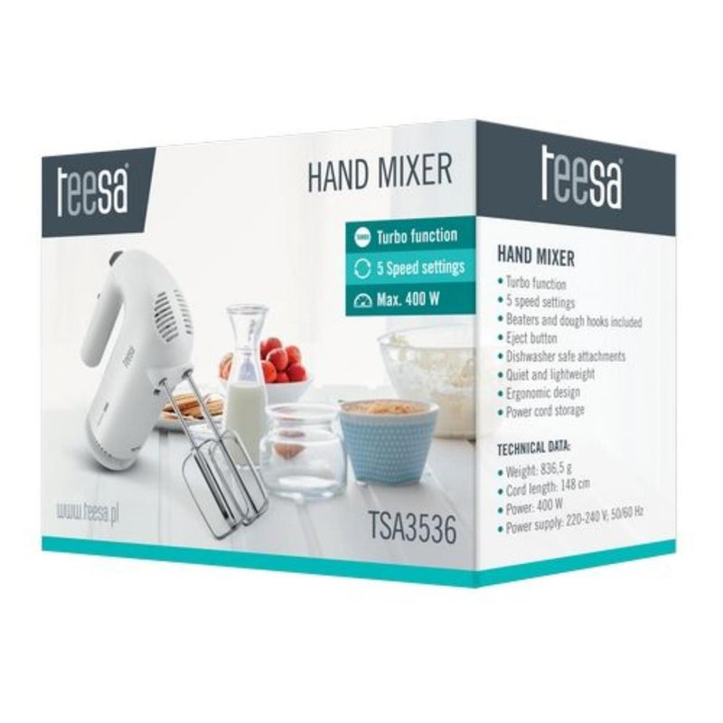 Afbeelding laden in galerijviewer, Teesa handmixer 400w 5 snelheden en turbofunctie wit