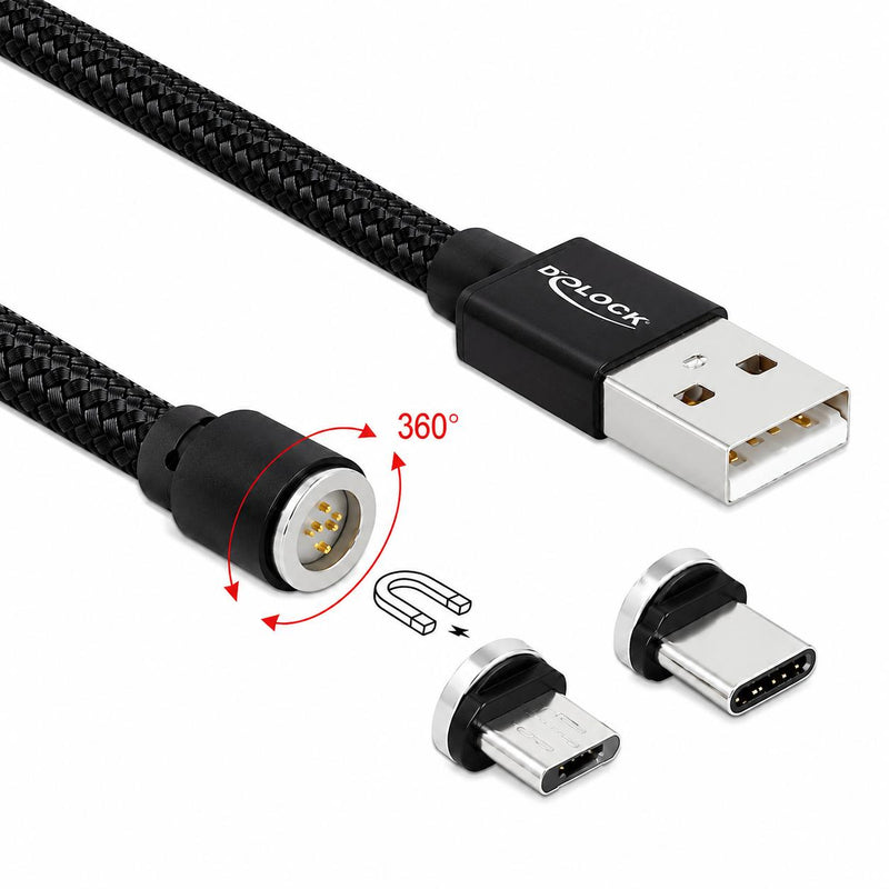 Afbeelding laden in galerijviewer, Delock magnetische usb data- en laadkabel set voor micro usb usb type-c (zwart, 1,1 meter)