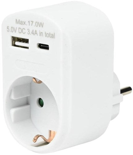 Afbeelding laden in galerijviewer, Enzo usb + usb-c lader wit met randaarde adapter 17w - 9540141