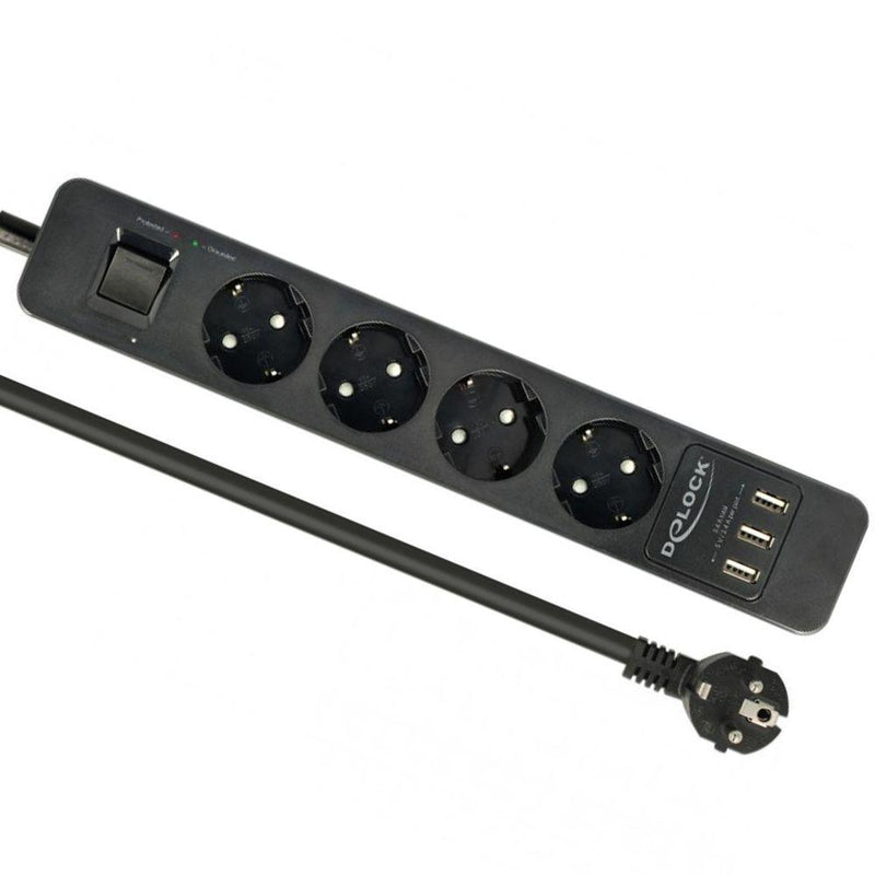 Afbeelding laden in galerijviewer, Delock 4-weg stekkerdoos met usb-poorten stekkerdoos (zwart)