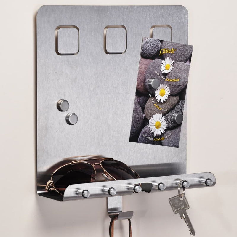 Afbeelding laden in galerijviewer, HI HI Memobord met sleutelhouders 28,5x25x8 cm zilverkleurig