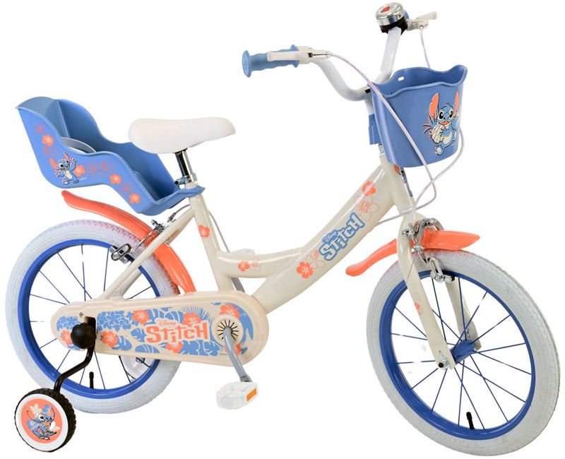 Afbeelding laden in galerijviewer, Stitch Stitch Kinderfiets Meisjes 16 inch Creme Koraal Blauw Twee handremmen