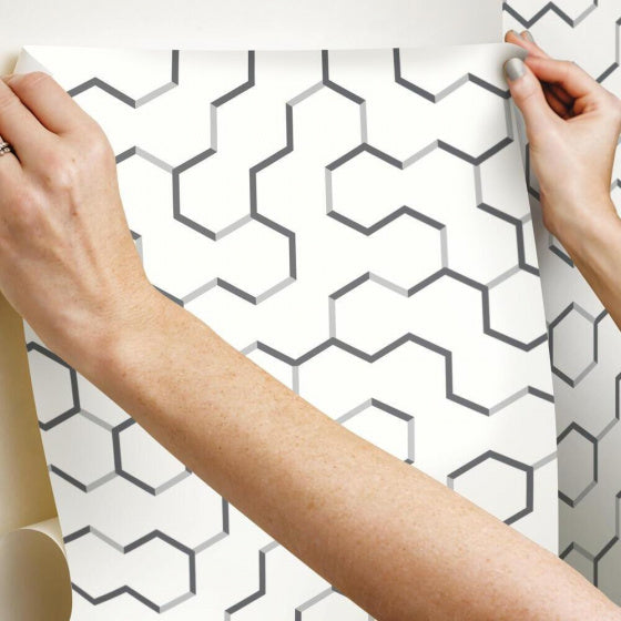 Afbeelding laden in galerijviewer, Roommates Behang Peel and Stick Geometric 503 cm vinyl grijs