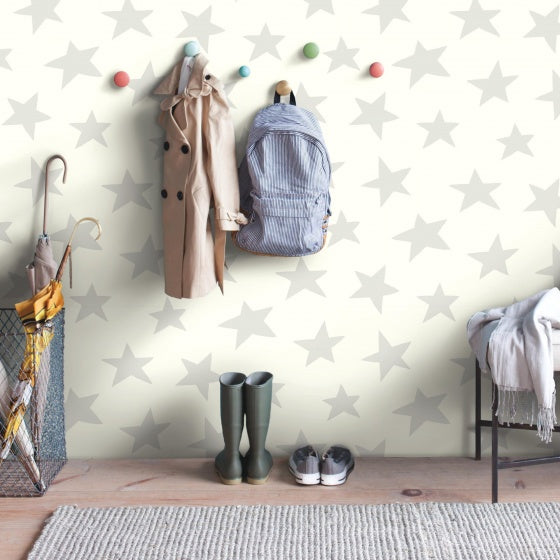 Afbeelding laden in galerijviewer, Roommates Zelfklevend behang Twinkle stars 52 x 500 cm wit goud