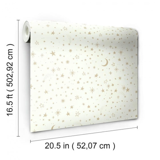 Afbeelding laden in galerijviewer, Roommates Zelfklevend behang Twinkle stars 52 x 500 cm wit goud