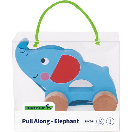 Afbeelding laden in galerijviewer, Tooky toy Olifant Houten Trekfiguur 18 maanden Blauw