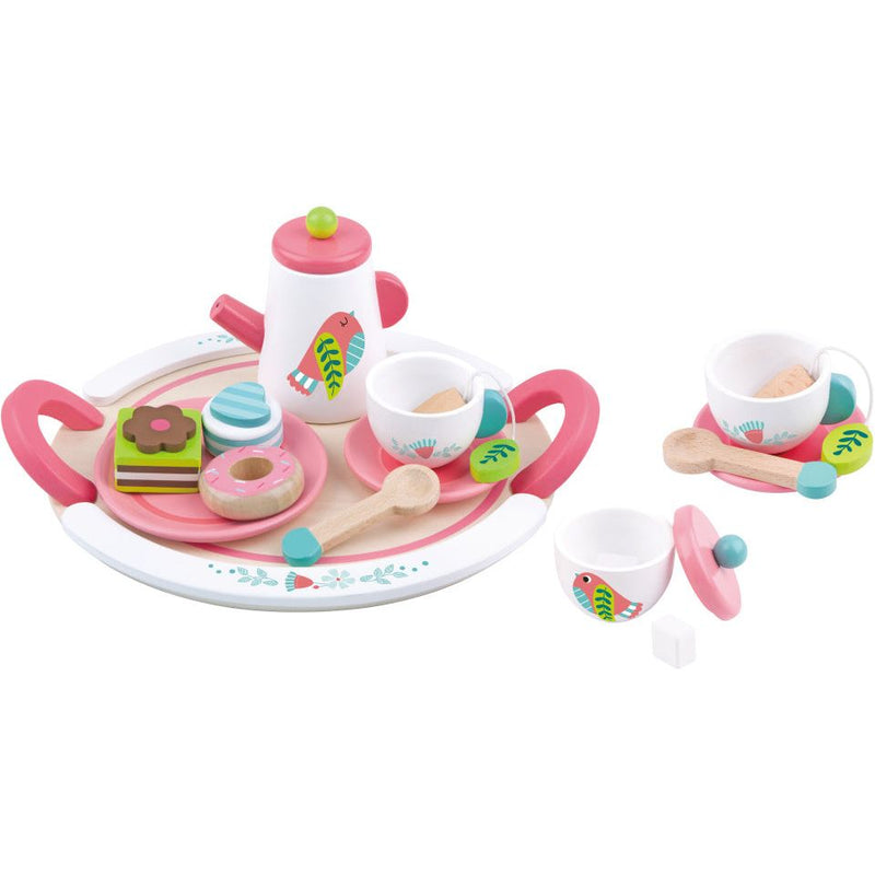 Afbeelding laden in galerijviewer, Tooky toy Houten Theeservies Wit Roze 19-delig