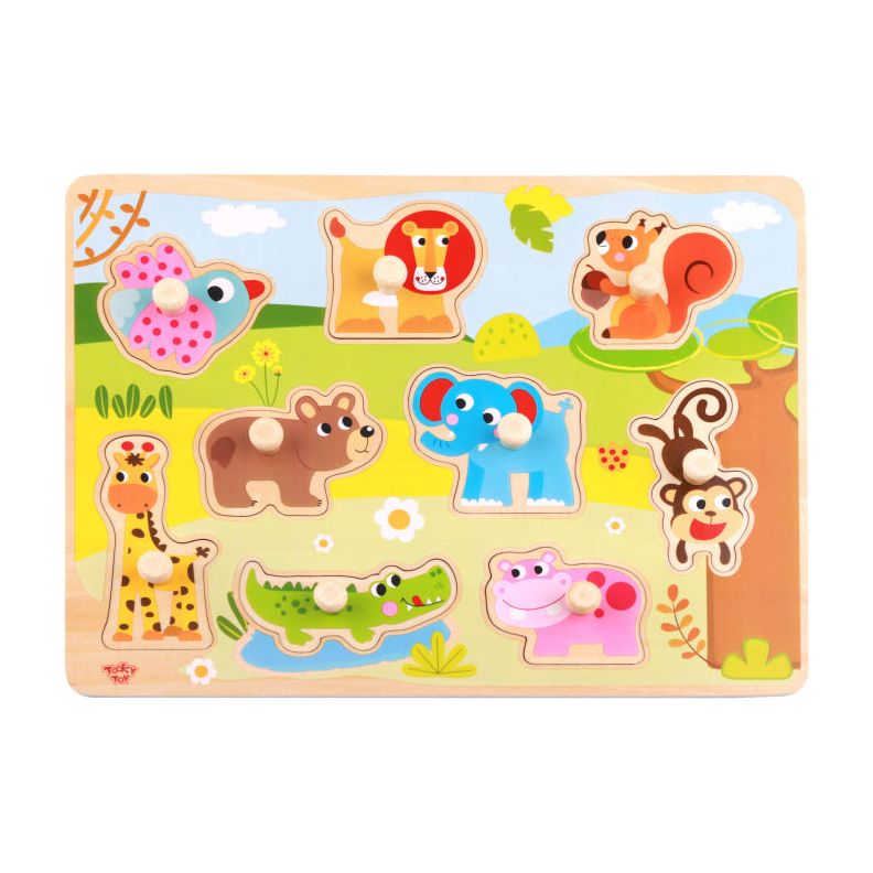 Afbeelding laden in galerijviewer, Tooky toy Educatieve Houten Vormenpuzzel Dieren 10-delig