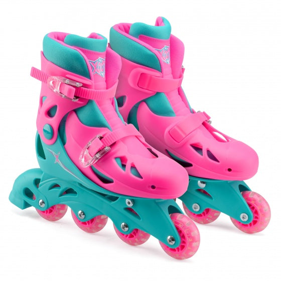 Afbeelding laden in galerijviewer, Xootz Inline skates hardboot roze turquoise maat 32-35