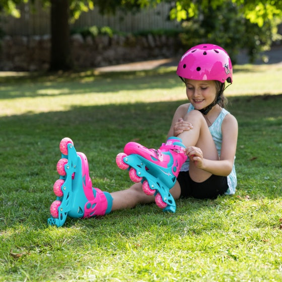 Afbeelding laden in galerijviewer, Xootz Inline skates hardboot roze turquoise maat 32-35