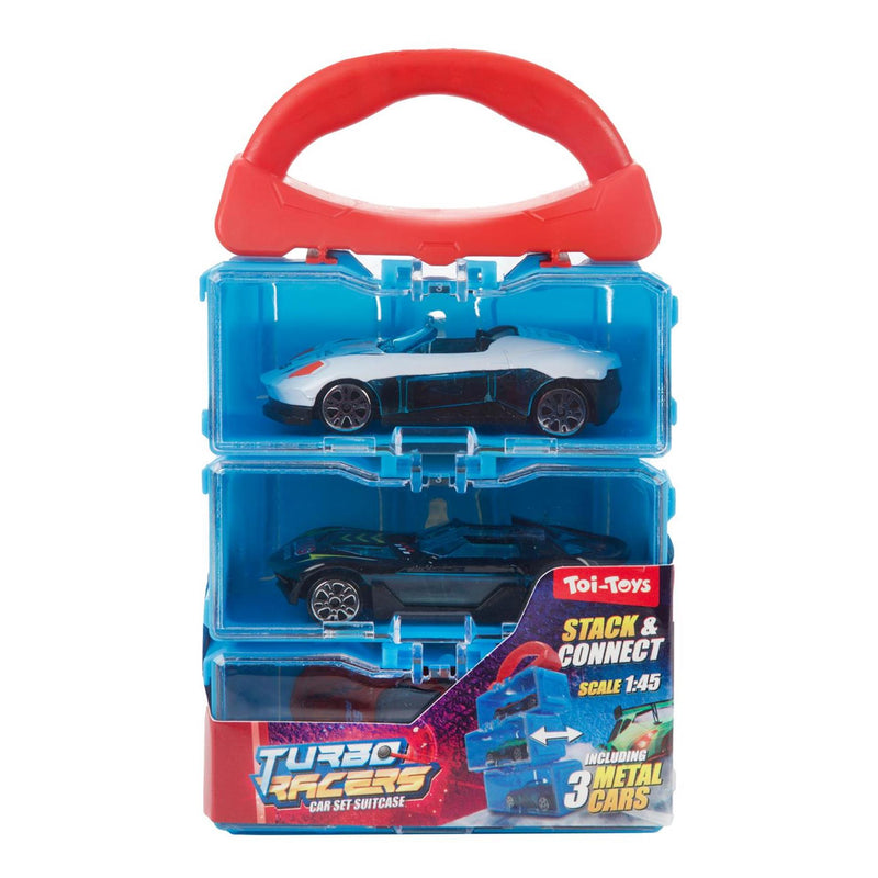 Afbeelding laden in galerijviewer, Toi-toys turbo racers opbergkoffer met 3 metalen auto's
