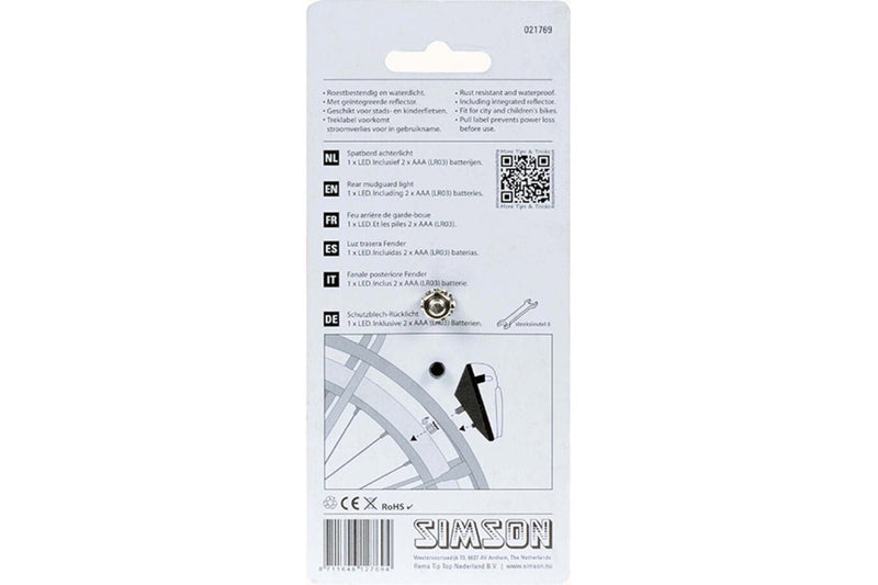 Afbeelding laden in galerijviewer, Simson spatbordachterlicht LED incl. batterijen op kaart
