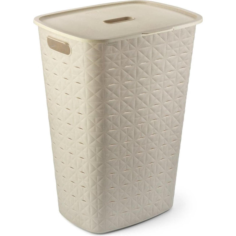 Afbeelding laden in galerijviewer, Curver softex wasmand met deksel 56l krijtwit 42x31,6x60cm
