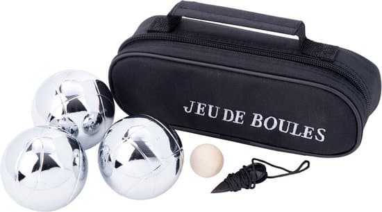 Afbeelding laden in galerijviewer, Engelhart metalen jeu de boules set – 3 ballen in zwarte rits tas – pétanque set – metalen boules 74 mm 720 g – inclusief but, meetlint en spelregels –
