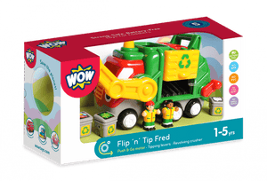 Wow toys flip 'n' tip fred - batterijloze vuilniswagen - push go recyclingtruck met 2 afvalverzamelaars 3 containers - bpa-vrij vaatwasserbestendig - vanaf 1 tot 5 jaar