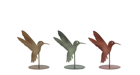 Sculptuur kolibri kleur 3 assortie metaal 12,5x5x14cm