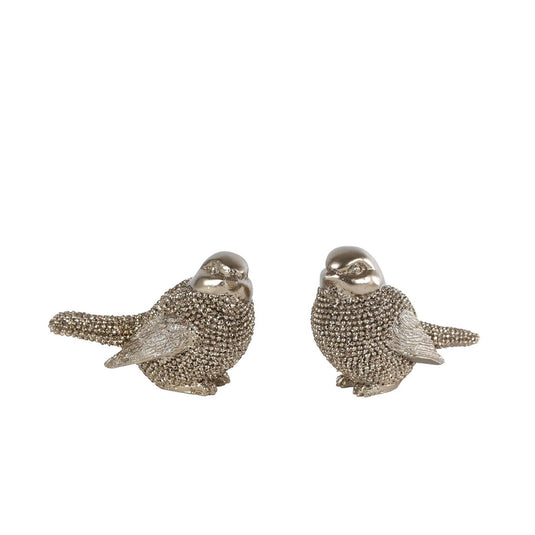 Sculptuur vogeltje glinster goud polystone 8x4,5x5cm