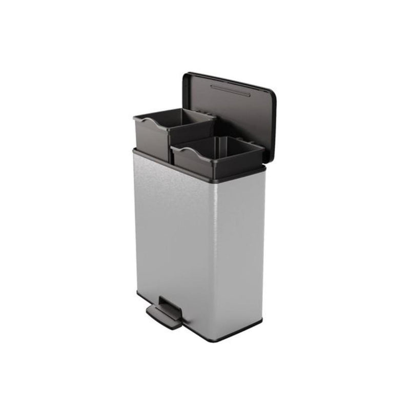 Afbeelding laden in galerijviewer, Curver deco bin duo pedaalemmer 26l+26l zilver metallic
