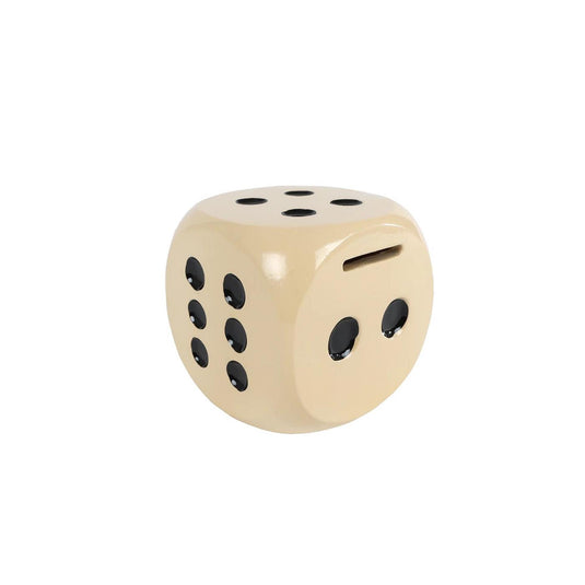 Spaarpot dobbelsteen creme polystone 10x10x10cm