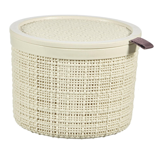 Curver jute mandje rond met deksel 2 liter offwhite 17x17x12,5cm