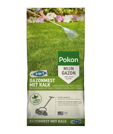 Pokon producten gazonmest met kalk 3 in 1 voor 250m2 16 8kg