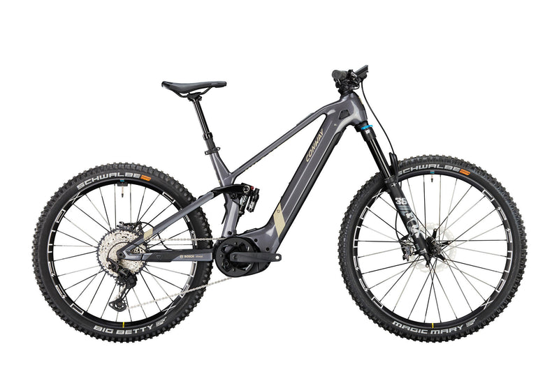 Afbeelding laden in galerijviewer, Conway elektrische mtb full-suspension xyron s 8.9 mx carbon mod. 24 ebike conw.xyron s 8.9 29 43 full sus. grey des.
