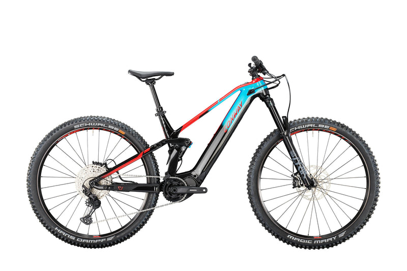 Afbeelding laden in galerijviewer, Conway elektrische mtb full-suspension ewme 4.9 mod. 24 ebike conw.ewme 4.9 29 41 full sus. 12sp turq. red
