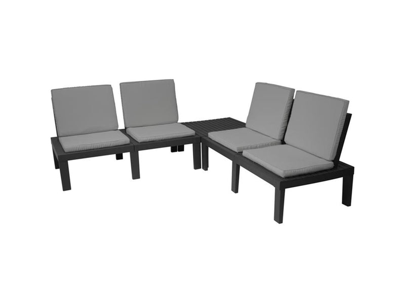 Afbeelding laden in galerijviewer, Pro garden tuinset molok 5-delig grijs met grijze kussens, voor 4 personen.
