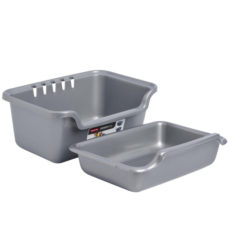 Afbeelding laden in galerijviewer, Curver aardappel schilbak 2-delig zilver 40x29,5x24,5cm
