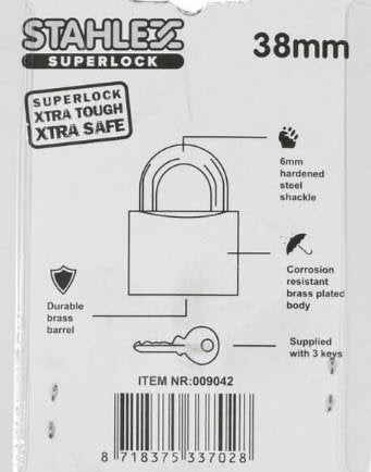 Producten hangslot superlock 38mm plus3sleutels