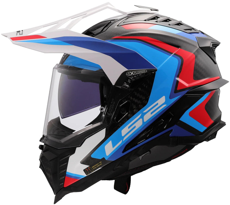 Afbeelding laden in galerijviewer, Ls2 endurohelm mx701 explorer carbon frontier ii helmet explorer carbo frontier ii white blue m
