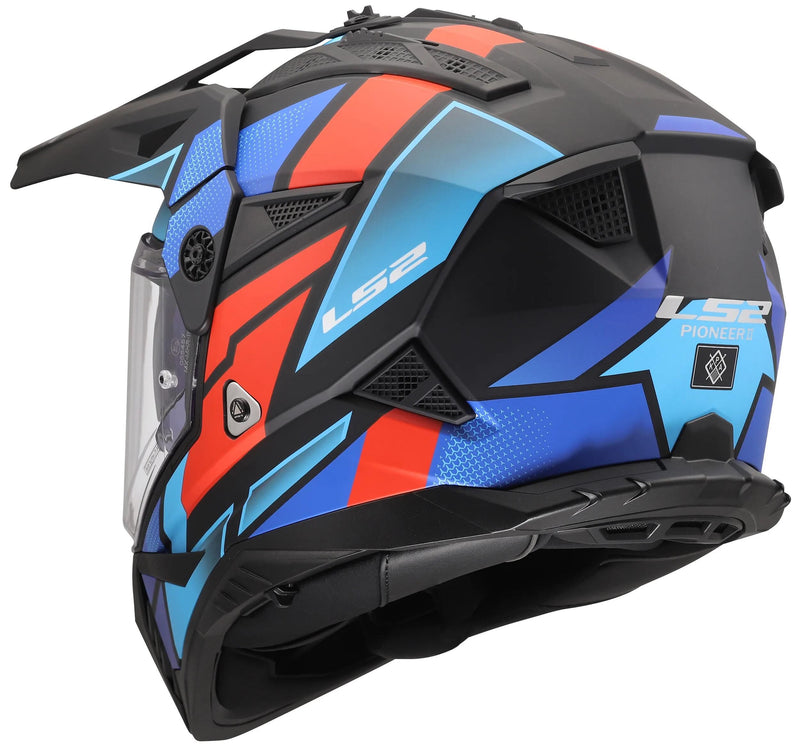 Afbeelding laden in galerijviewer, Ls2 endurohelm mx702 pioneer ii block helmet mx702 pioneer block matt black red blue
