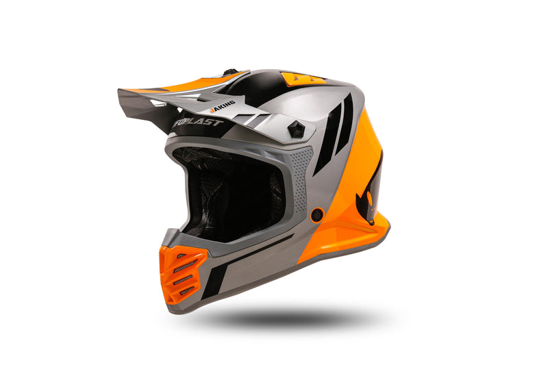 Afbeelding laden in galerijviewer, Ufo plast kinder crosshelm korey , uitneembaar helmet ufo plst korey s grey orange

