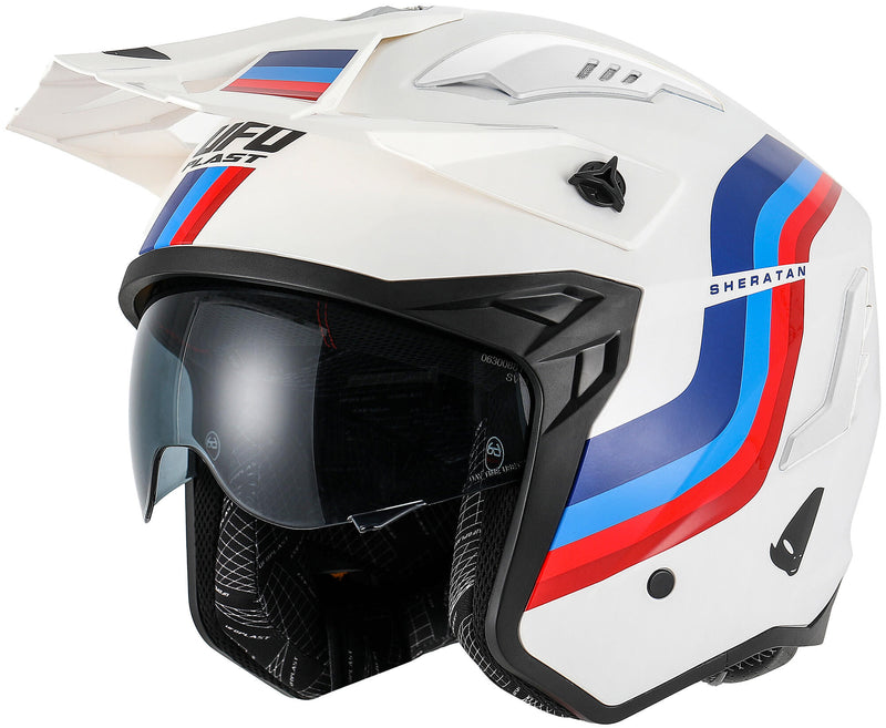 Afbeelding laden in galerijviewer, Ufo plast sheratan jethelm helmet sheratan m white red blue
