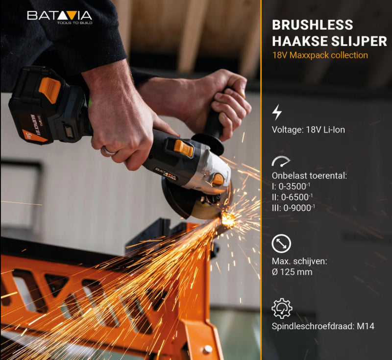 Afbeelding laden in galerijviewer, Batavia producten maxxpack 18v accu haakseslijper 125mm brushles body
