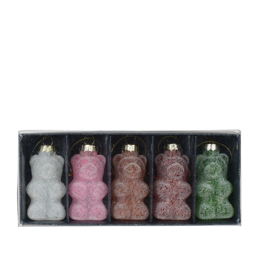 Decoris kersthanger in vorm van een gummybeer glas dia4x8cm 5-delig