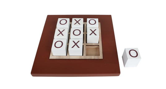 Tic tac toe o x creme bruin hout 20x20x4cm