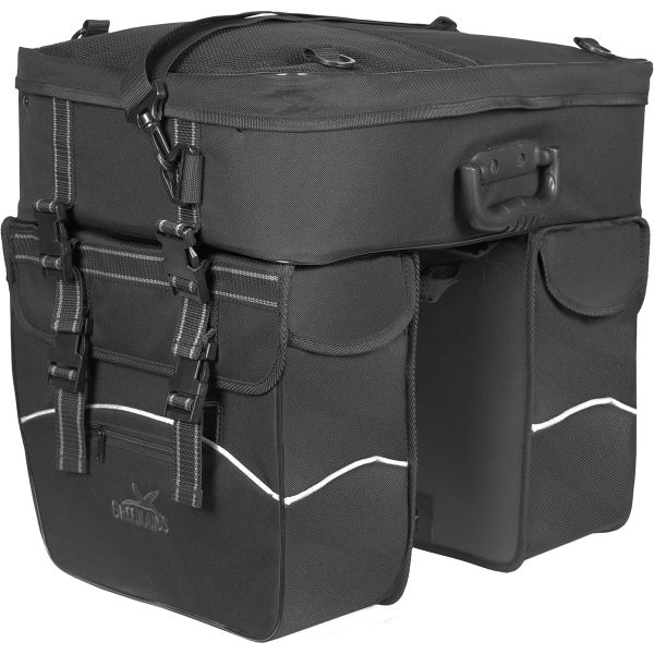 Afbeelding laden in galerijviewer, Greenlands dubbele fietstas touring 600d polyester 25 liter 35 x 47 x 15 cm - zwart met reflectie
