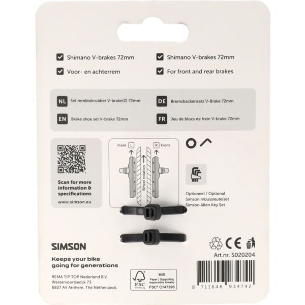 Afbeelding laden in galerijviewer, Simson remschoenen v-brake 72mm
