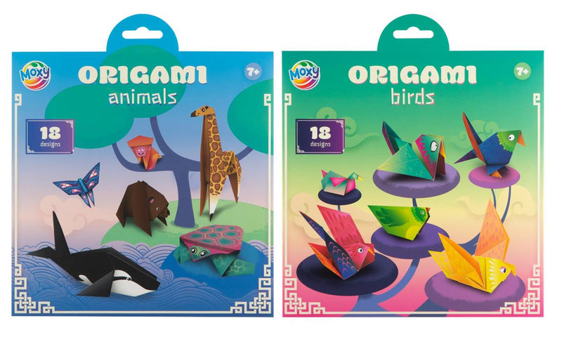 Afbeelding laden in galerijviewer, Moxy origami, 19,5x19,5cm 12 vellen 2 assorti dieren vogels
