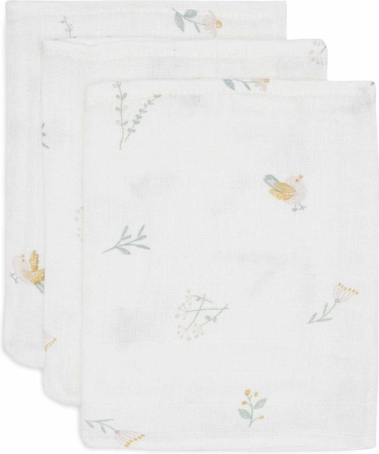 Jollein - baby hydrofiel washandje - katoen - 3 stuks - lovely birds - baby washand, hydrofiele washandjes -15x20cm